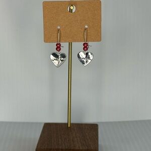 Silver Heartbeat Earrings with Pink Beads